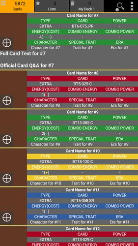 Schermata Database for Super Ball TCG 1
