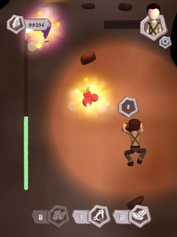 A low-poly climber ascending a shadowed mountain face at night