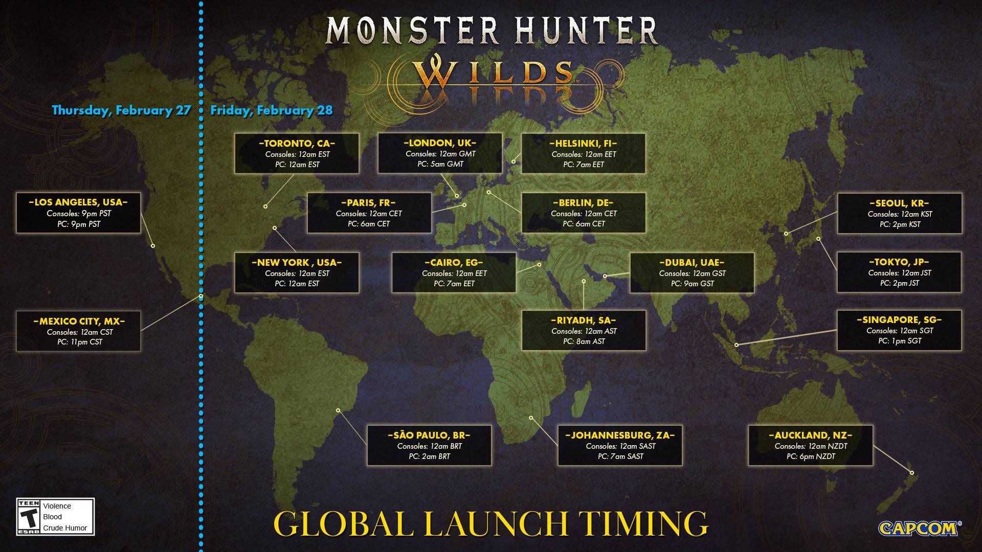 Monster Hunter Wilds Global Launch Times Unveiled
