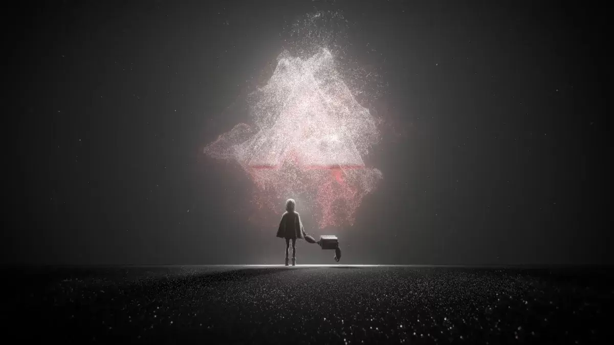 Nhân vật người chơi và người gác cổng nhìn vào một vực thẳm trong hiệu ứng entropy blazblue