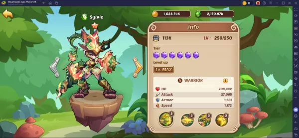 Sylvie in idle Heroes: ทักษะ, สิ่งประดิษฐ์, หินและแนวทางเส้นทางต้นไม้