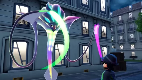 Mega Malamar and Paxton from Pokemon Legends ZA trailer hypnotizing its trainer, city during nighttime