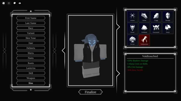 Preview of the character creation menu in Absolvement Roblox, where players can select their race.